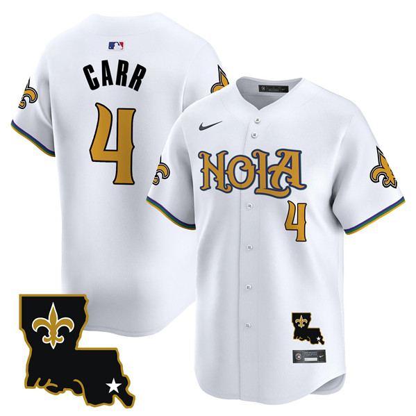 Men's New Orleans Saints #4 Derek Carr White Cool Base Stitched Baseball Jersey Men's New Orleans Saints #4 Derek Carr White Cool Base Stitched Baseball Jersey